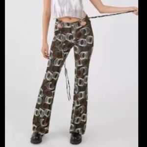 UO Cut Out Vintage Optical Illusions Cut about Strappy Pants Brown XS